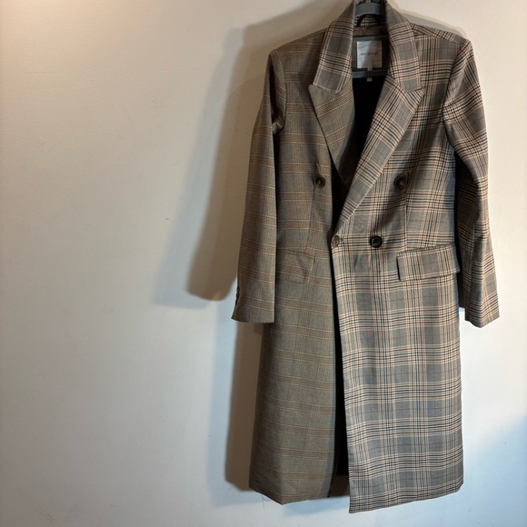 AVEC LES FILLES Sz XS Trench Coat Mixed Plaid Patternn Double Breasted Lined - Picture 4 of 14
